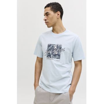 Tricou de bumbac cu imprimeu grafic si logo - Albastru azur