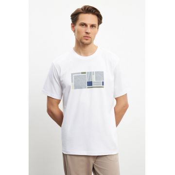 Tricou de bumbac cu imprimeu pe piept - Gri/Alb optic