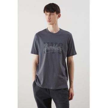 Tricou de bumbac cu imprimeu text - Gri inchis