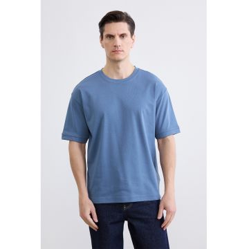 Tricou de pijama cu decolteu rotund si model uni - Albastru indigo