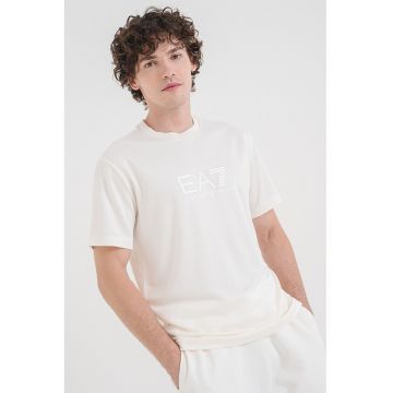 Tricou din amestec de modal cu aplicatie logo - Alb fildes