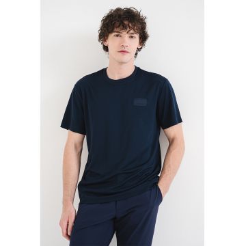 Tricou din amestec de modal cu aplicatie logo discreta - Albastru ultramarin