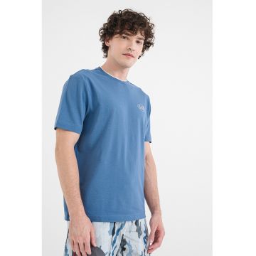 Tricou din bumbac cu decolteu la baza gatului - Albastru stins