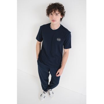 Tricou din bumbac cu decolteu la baza gatului - Albastru ultramarin