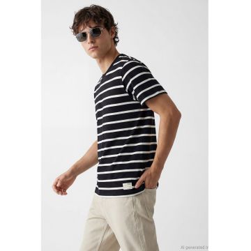 Tricou din bumbac cu dungi - Negru