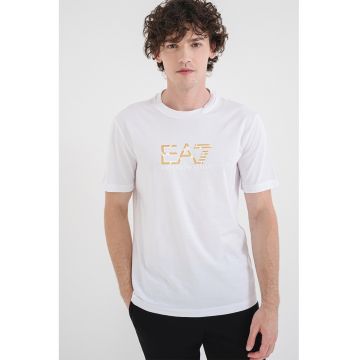 Tricou din bumbac cu imprimeu logo - Alb optic