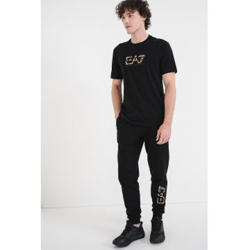 Tricou din bumbac cu imprimeu logo - Negru