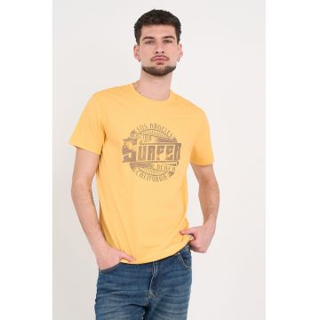 Tricou din bumbac cu imprimeu text - Galben sofran