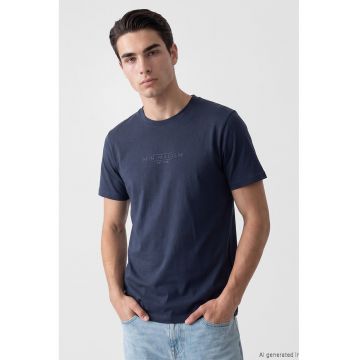 Tricou lejer cu decolteu la baza gatului - Albastru ultramarin