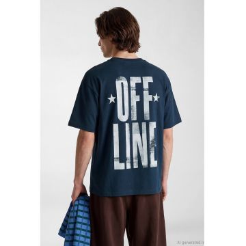 Tricou lejer cu imprimeu text pe partea din spate - Alb/Bleumarin