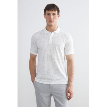 Tricou polo cu model grafic - Alb/Gri