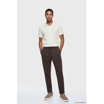 Tricou polo cu model texturat - Crem