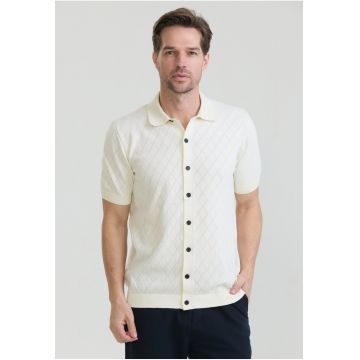 Tricou polo cu nasturi - Alb fildes