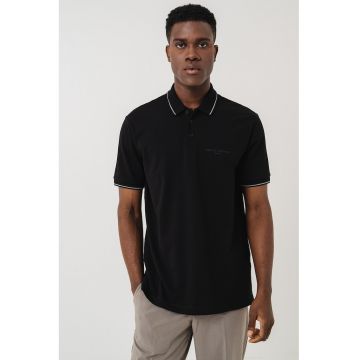 Tricou polo de bumbac - Negru/Gri inchis
