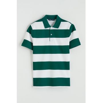 Tricou polo din bumbac cu model in dungi - Alb/Verde