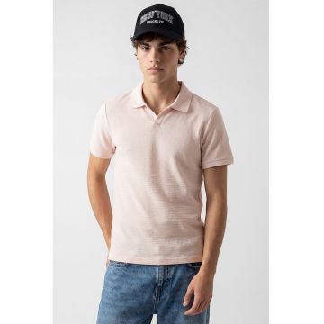 Tricou polo texturat - Bej sampanie