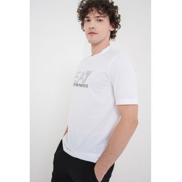 Tricou regular fit din bumbac cu imprimeu logo - Alb optic