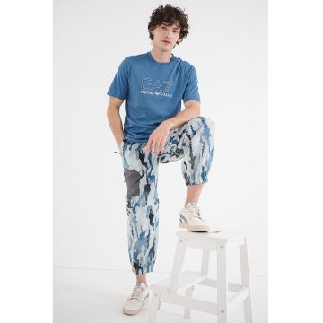 Tricou regular fit din bumbac cu imprimeu logo - Albastru stins