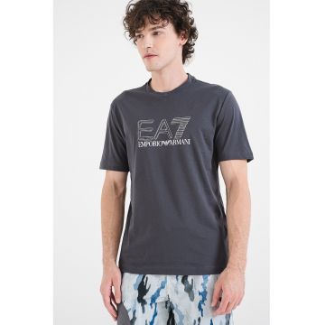 Tricou regular fit din bumbac cu imprimeu logo - Gri antracit