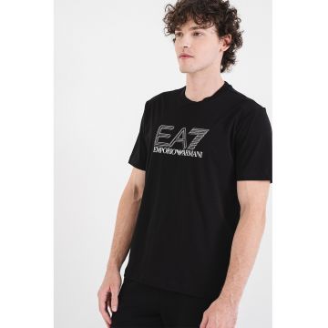 Tricou regular fit din bumbac cu imprimeu logo - Negru