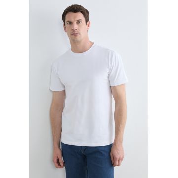 Tricou uni cu decolteu la baza gatului - Alb optic