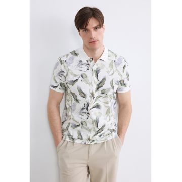 Triocu polo cu model floral - Alb/Verde/Albastru