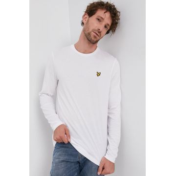 Lyle & Scott Longsleeve din bumbac culoarea alb, material neted