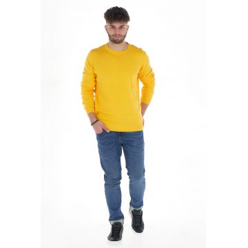 Pulover de bumbac cu decolteu la baza gatului si terminatii striate