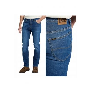 Blugi Pentru Barbati -  Marimea 36/32 - Albastru - Rider - Croiala Slim Fit - Model Conic Ajustat - Talie Medie Regulara - Fermoar