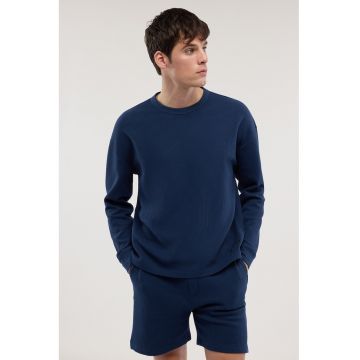 Bluza de trening texturata cu maneci cazute - Albastru inchis