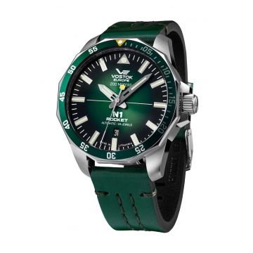 Ceas barbatesc -  Inox/Piele naturala - Verde