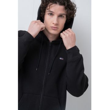 Hanorac regular fit cu fermoar si logo - Negru