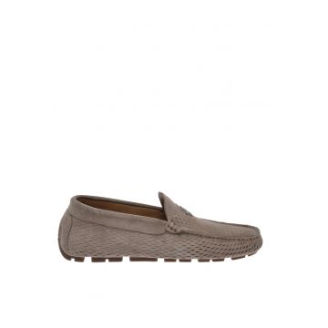 Mocasini din piele intoarsa cu design perforat - Maro taupe