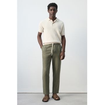 Pantaloni crop din amestec de in cu croiala slim-fit - Verde