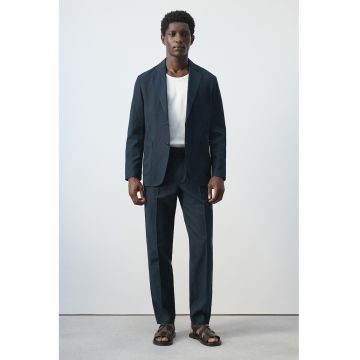 Pantaloni slim-fi din amestec de lyocell - Bleumarin