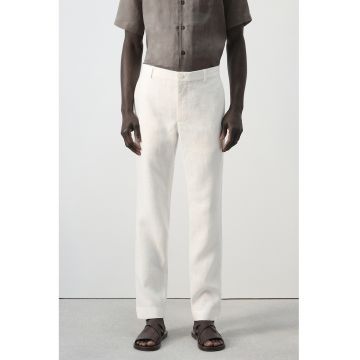 Pantaloni slim-fit din in - Alb
