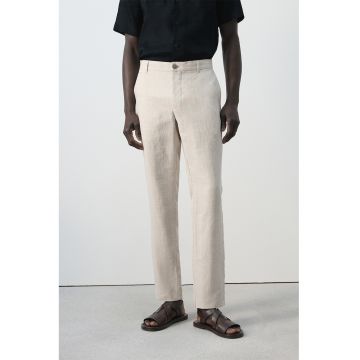 Pantaloni slim-fit din in - Bej deschis