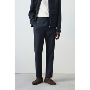 Pantaloni slim-fit din in - Bleumarin