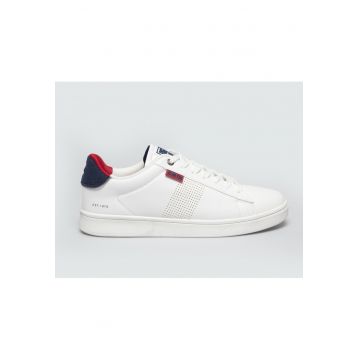 Pantofi sport din piele ecologica cu banda laterala perforata -