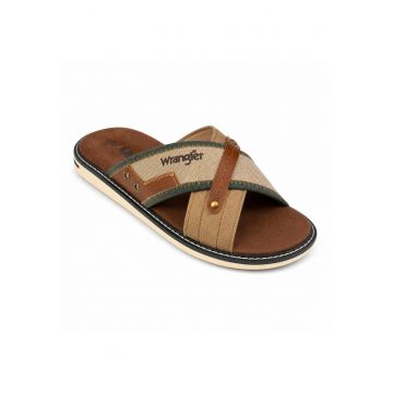 Papuci barbati  Calvin Slider - confort sporit - talpa usoara - maro - sintetic