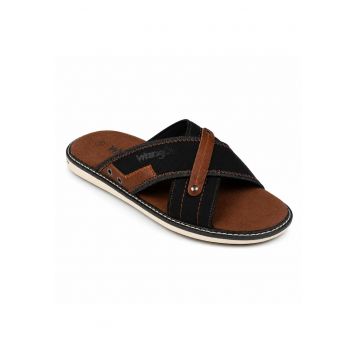 Papuci barbati  Calvin Slider Men Low - negru si maro - material sintetic