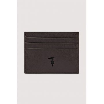Portcart din piele cu logo - Maro inchis