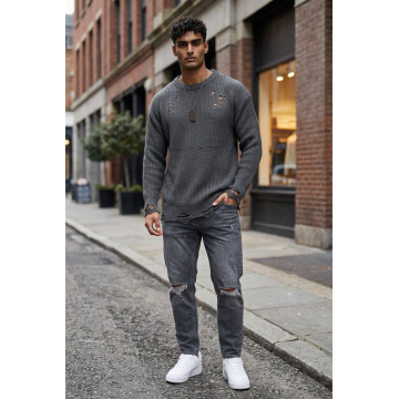 Pulover barbati slim fit gri 13529