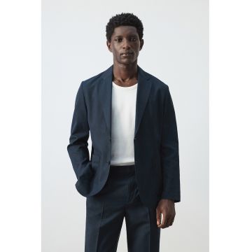 Sacou slim-fit din amestec de in - Bleumarin