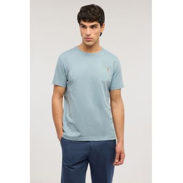 Tricou cu decolteu la baza gatului si logo pe piept - Albastru glaciar