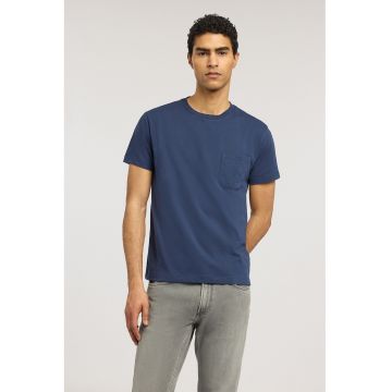 Tricou de bumbac cu buzunar pe piept - Albastru inchis
