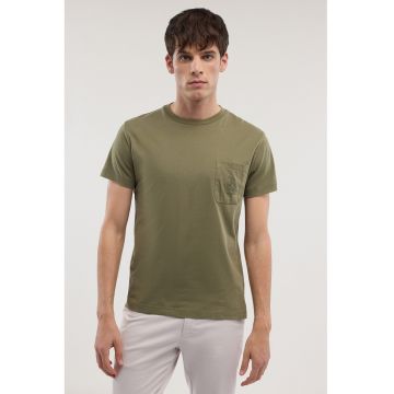 Tricou de bumbac cu buzunar pe piept - Verde masliniu