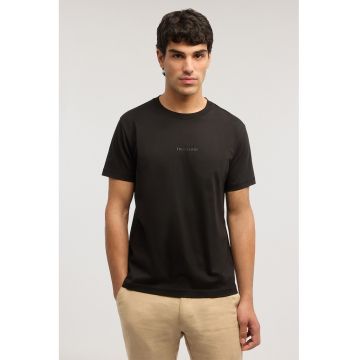 Tricou de bumbac cu decolteu la baza gatului - Negru
