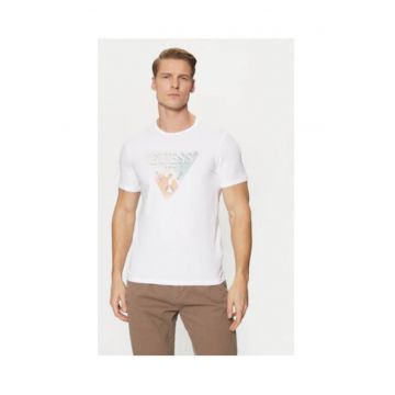 Tricou din amestec de bumbac cu imprimeu logo - Alb
