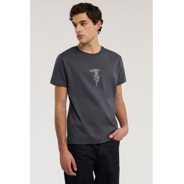 Tricou din bumbac cu imprimeu logo - Gri carbune